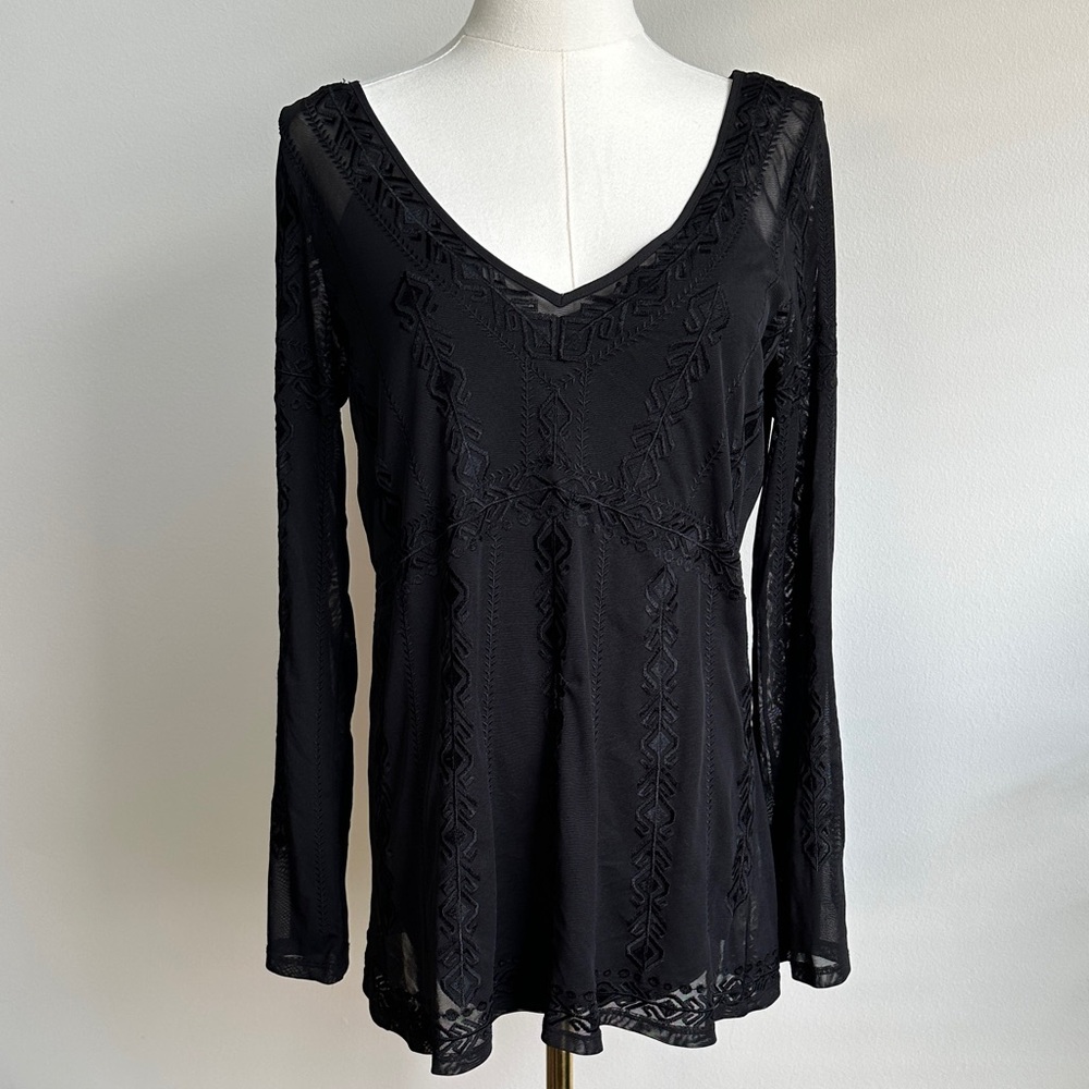 WHBM Women’s Whimsigoth Witchy Embroidered Boho‎ Fairy Sheer Tunic Overlay Top S